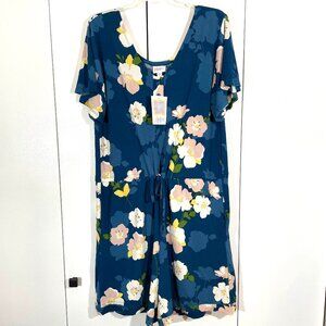 NEW LuLaRoe Xanthe Romper Sz M Floral Rose Print Pockets Drawstring Beach Travel